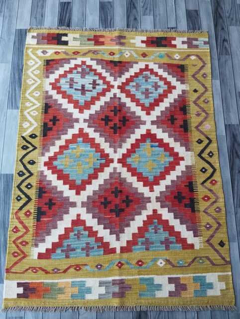 Classic Kilim Rug, Handmade Artisan Afghan Turkish Scandinavian Navajo Bohemian Natural Wool Flatweave Multicolour Rug 179x129 cm - image 1