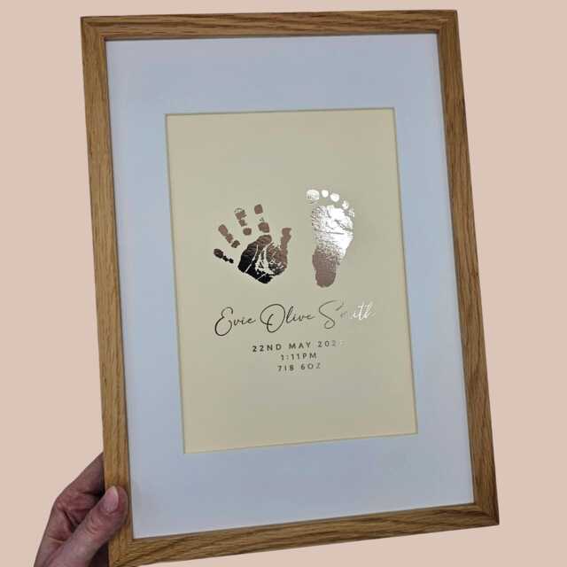 Custom Baby Hand & Footprint Print - Foil Memory Keepsake, Inkless Kit Included - image 1