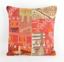 Kilim Pillow Patchwork Wool , Front Side Patchwork Unico, 40x40 cm .16x16Inc , Kilim Cover, Home D??cor , Throw Decorative - thumbnail 1