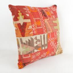 Kilim Pillow Patchwork Wool , Front Side Patchwork Unico, 40x40 cm .16x16Inc , Kilim Cover, Home D??cor , Throw Decorative - thumbnail 2
