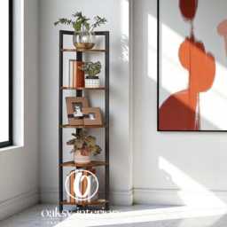 Rustic Corner Shelf 5 Tier - Freestanding Ladder For Living Room, Plant Stand, Display Storage Rack, Wood & Metal Shelving Unit - thumbnail 1