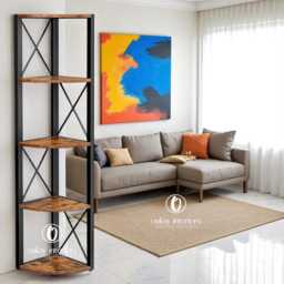 Rustic Corner Shelf 5 Tier - Freestanding Ladder For Living Room, Plant Stand, Display Storage Rack, Wood & Metal Shelving Unit - thumbnail 3
