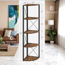 Rustic Corner Shelf 5 Tier - Freestanding Ladder For Living Room, Plant Stand, Display Storage Rack, Wood & Metal Shelving Unit - thumbnail 2