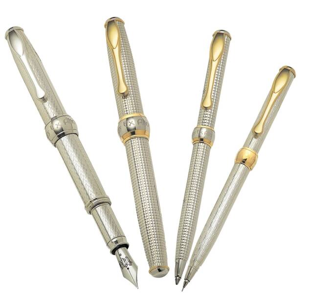 Handmade Sterling Silver Pen Set Italian Guilloche Pens - image 1