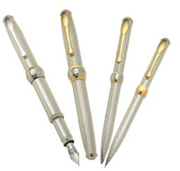Handmade Sterling Silver Pen Set Italian Guilloche Pens