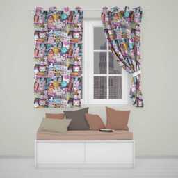 Cute Kawaii School Supplies Desk Rainbow Sun Globe Dark Seamless Pattern Readymade Eyelet Ring Top Thermal 100% Blackout Curtains - thumbnail 1