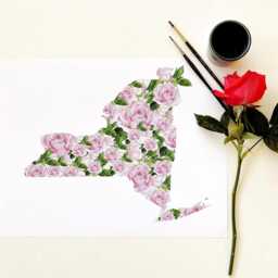 New York State Flower Map Watercolor Rose - Art Print Wall Suny Albany Graduation Wedding Realtor Moving Floral Mothers Day Gift - thumbnail 2
