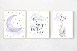 Purple Elephant Nursery Prints Lilac Girl Room Wall Art - thumbnail 1