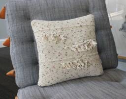 Crochet Throw Pillow/Cotton/Cream Fringe/Decorative Pillow, 14 X - thumbnail 1