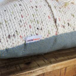 Crochet Throw Pillow/Cotton/Cream Fringe/Decorative Pillow, 14 X - thumbnail 4