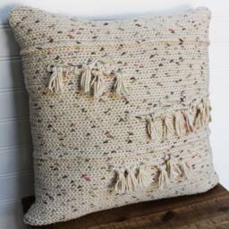 Crochet Throw Pillow/Cotton/Cream Fringe/Decorative Pillow, 14 X - thumbnail 2