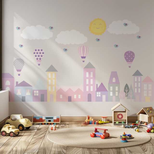 Girls Wall Decals City Scene, Nursery, Nursery Decal, Decor, Stickers, Baby Decals, Decor - image 1