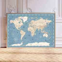 Poster, Vintage Nautical World Map With Sea Creatures & Compass Rose - thumbnail 2