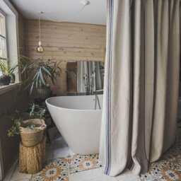 French Linen Shower Curtain - Striped Farmhouse With Waterproof Liner Handmade Natural Bathroom Decor Custom Sizes - thumbnail 3