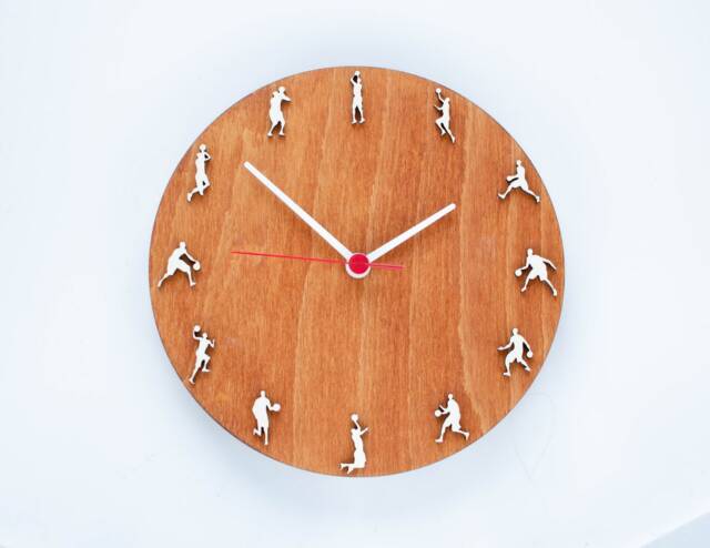 Basketball Clock Sport Gift For Sportsmen, Home Decor Wood Wall With Basketball Players, Son Boys - image 1
