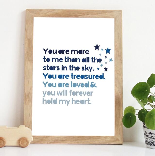 Boys Nursery Prints, Wall Art, Bedroom Affirmation Quotes, You Are Loved, Blue - image 1