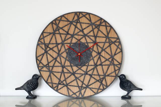Large Wall Clock - Gray Felt Polygonal Silent Living Room Clock, & Wood Geometric Modern Kitchen Clocks - image 1