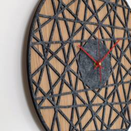 Large Wall Clock - Gray Felt Polygonal Silent Living Room Clock, & Wood Geometric Modern Kitchen Clocks - thumbnail 2