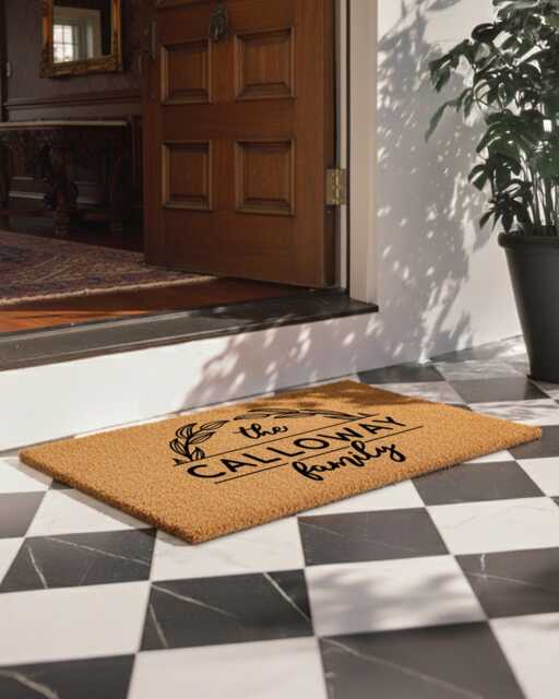 Elegant Personalized Welcome Mat For Housewarming, Wedding, Or New Home Gift - Doormat With Floral Vine Design Rustic Entryway D??cor - image 1
