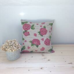 Hydrangea Pillow Cover, Linen Cotton Floral Cushion - 16x16 - thumbnail 2