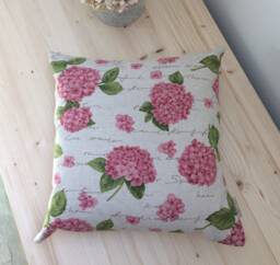 Hydrangea Pillow Cover, Linen Cotton Floral Cushion - 16x16 - thumbnail 1