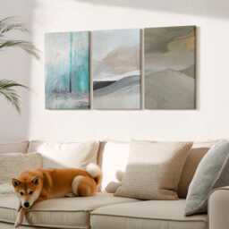 Canvas Set Of 3 Wall Art - Painted Minimalist Decorations, Gray Print, Abstract Hanging Piece - thumbnail 1