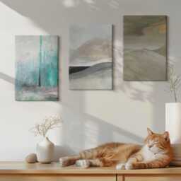 Canvas Set Of 3 Wall Art - Painted Minimalist Decorations, Gray Print, Abstract Hanging Piece - thumbnail 3