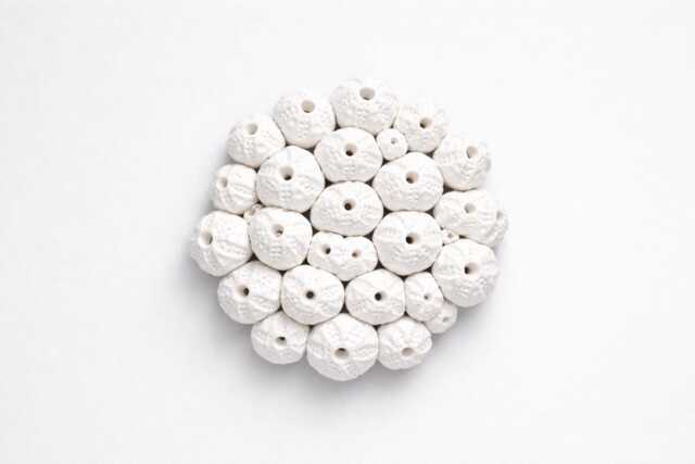 Textured Dimensional Sea Urchins Wall Art White Clay Nautical Sculpture Plaque For Beach House - image 1