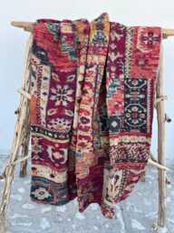 Traditional Handcrafted Reversible Kantha Quilt - Elegant Indian Bedding Throw With Floral Stitch Patterns