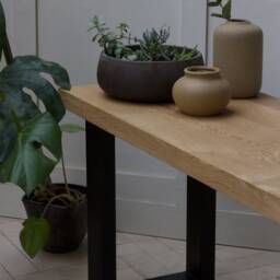 Konk ??? Sage Bench [Metal Legs] Bespoke Sizes Available Oak & Steel Indoor Dining Seat, Modern Industrial Low Table - thumbnail 3