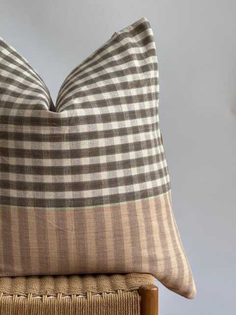 "Handwoven Plaid & Striped Pillow Cover Karen Tribal Fabric - 26"" X 26" - image 1