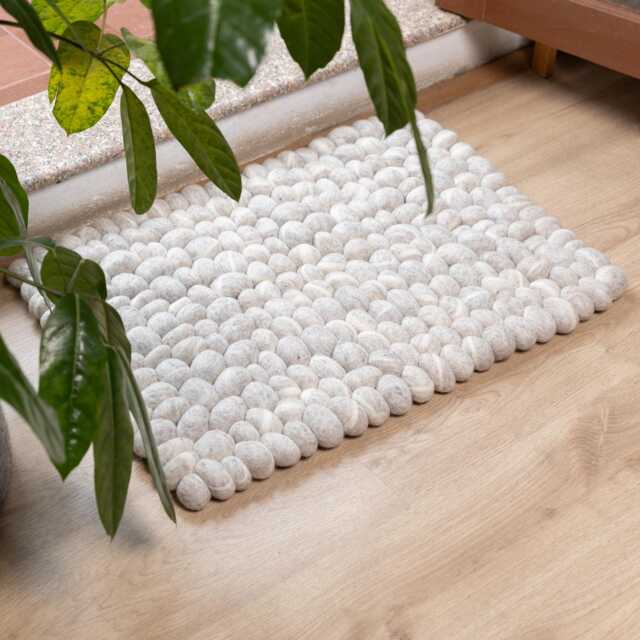 Grey Wool Felt Pebble Rug in Rectangular Shape, Perfect For Living Room, Bedroom, & Bathroom, Handmade Floor Rug, Bath Mat - image 1