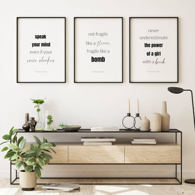 Feminist Quote Prints - Set Of 3 - Ruth Bader Ginsburg Wall Art Womens' Empowerment Posters Rbg Room D??cor Gift For Her Unframed - image 1