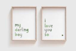 My Darling Boy I Love You So Prints, Set Of 2 Boys Nursery Wall Art, Bedroom Green & Grey - thumbnail 1