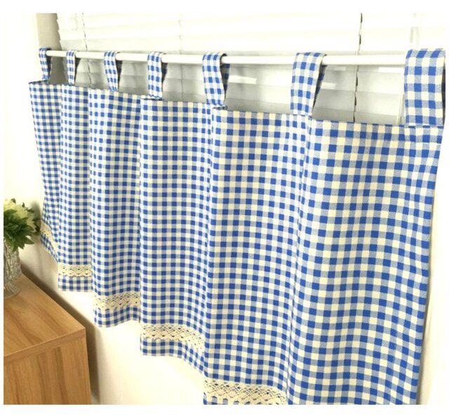 Gingham Vichy Blue Cafe Curtain, Window Valance, Custom Made Kitchen/Bathroom/Nursery Living Room Curtain Drapes - image 1