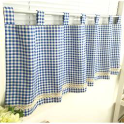 Gingham Vichy Blue Cafe Curtain, Window Valance, Custom Made Kitchen/Bathroom/Nursery Living Room Curtain Drapes - thumbnail 2