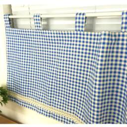 Gingham Vichy Blue Cafe Curtain, Window Valance, Custom Made Kitchen/Bathroom/Nursery Living Room Curtain Drapes - thumbnail 3