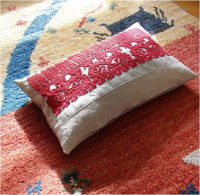 Rustic Embroidered Pillow Cover Transylvanian Folk Art, 21x14 Inch - image 1