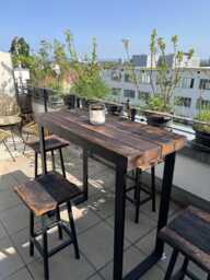Rustic Reclaimed Wood Bar Table & Stools Set - Handcrafted Garden & Patio Furniture Outdoor Terrace Dining - thumbnail 1