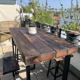 Rustic Reclaimed Wood Bar Table & Stools Set - Handcrafted Garden & Patio Furniture Outdoor Terrace Dining - thumbnail 3