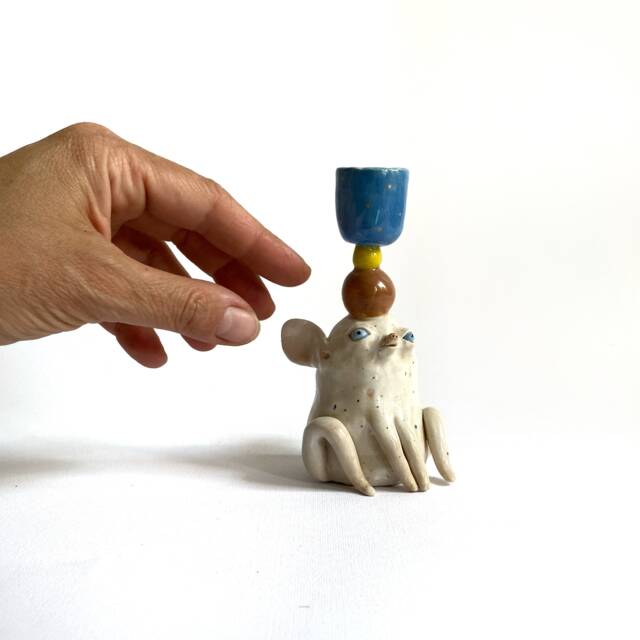 Decorative Candlestick Holder, Ceramic White Mouse, Table Decor, Wedding Gift, Nursery Room Mouse Lover Rodent Gift - image 1