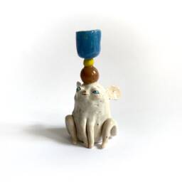 Decorative Candlestick Holder, Ceramic White Mouse, Table Decor, Wedding Gift, Nursery Room Mouse Lover Rodent Gift - thumbnail 2