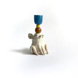 Decorative Candlestick Holder, Ceramic White Mouse, Table Decor, Wedding Gift, Nursery Room Mouse Lover Rodent Gift - thumbnail 4