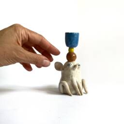 Decorative Candlestick Holder, Ceramic White Mouse, Table Decor, Wedding Gift, Nursery Room Mouse Lover Rodent Gift - thumbnail 1