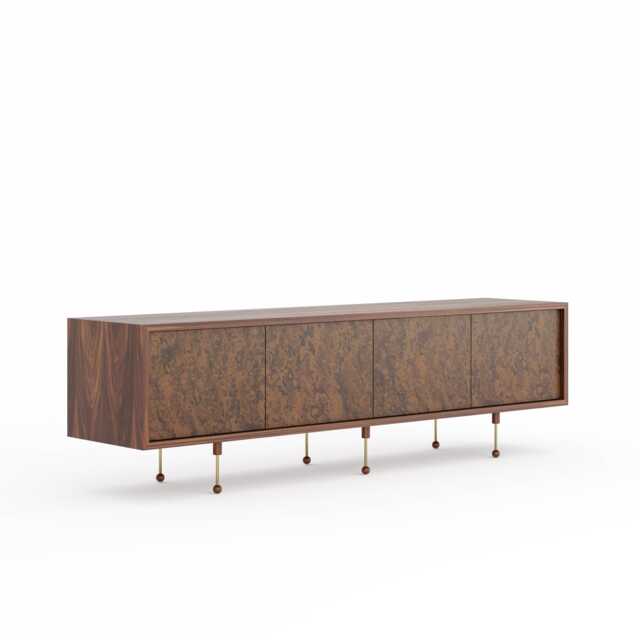 Mid Century Modern Walnut Burl Sideboard, Brass Accents - image 1