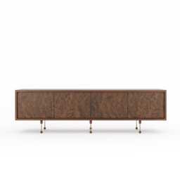 Mid Century Modern Walnut Burl Sideboard, Brass Accents - thumbnail 2