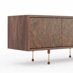 Mid Century Modern Walnut Burl Sideboard, Brass Accents - thumbnail 3
