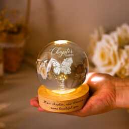Custom 30 Birthday Night Light For Her, New Chapter Thirty Crystal Ball, Birth Flower Milestone Keepsake, Gift Mom, Desk Decor - thumbnail 2