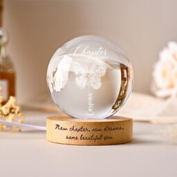 Custom 30 Birthday Night Light For Her, New Chapter Thirty Crystal Ball, Birth Flower Milestone Keepsake, Gift Mom, Desk Decor - thumbnail 3