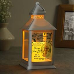 Botanical Photo Memorial Lantern, Personalised Garden Light, White Tribute Funeral Gift, Remembrance Keepsake - thumbnail 3